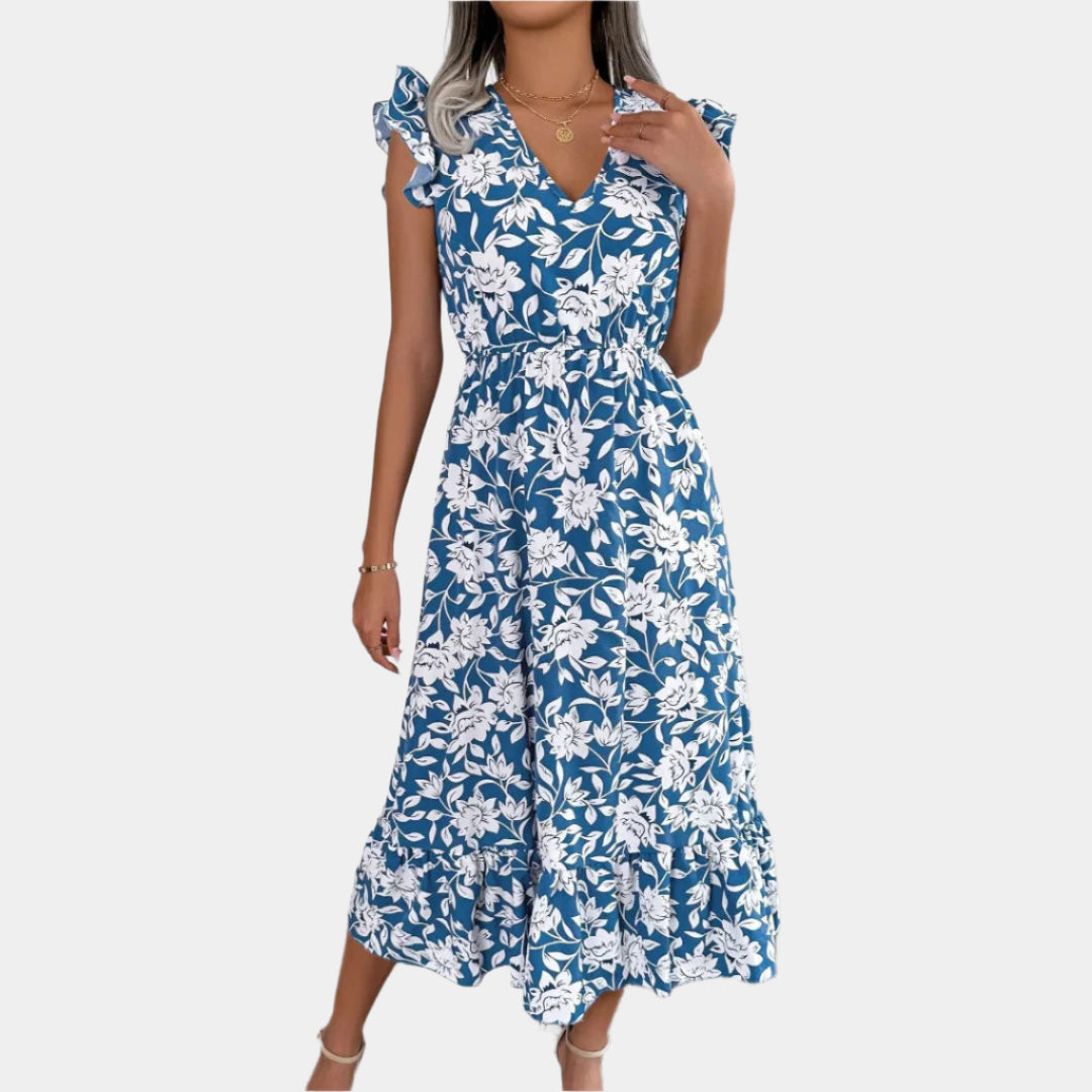 Lila | Elegant Floral Midi Dress - Loravon