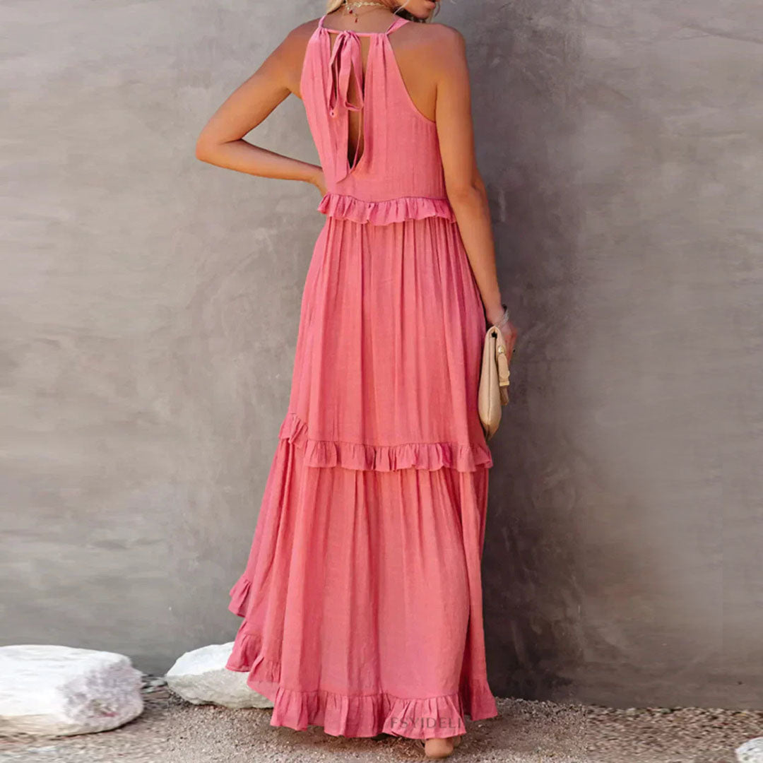 Melinda | Halter Ruffle Maxi Dress - Loravon