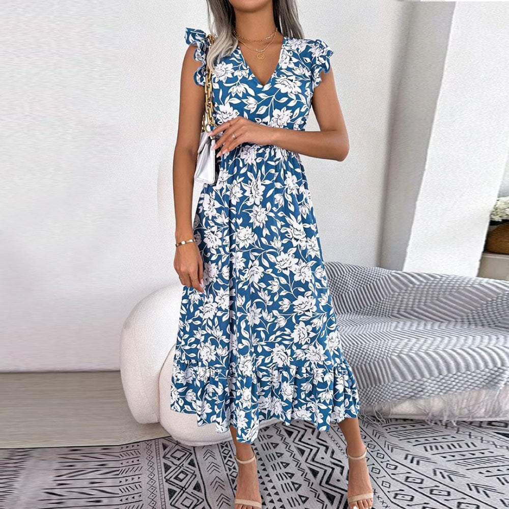 Lila | Elegant Floral Midi Dress - Loravon